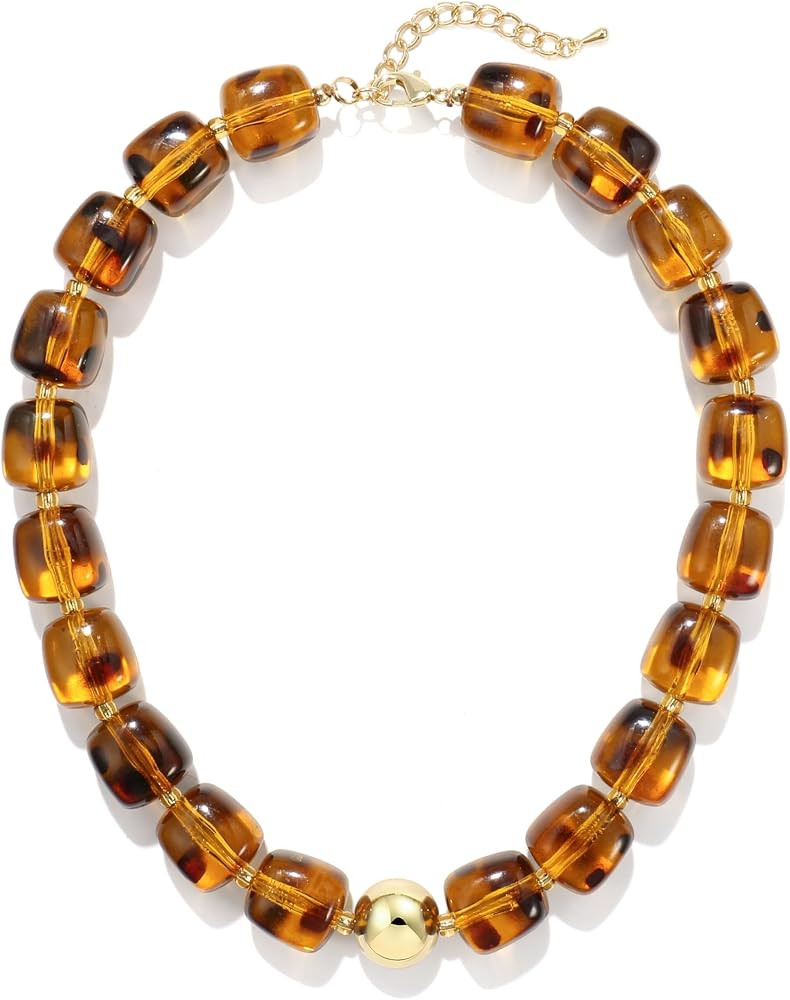 Colorful Chunky Necklaces for Women Multicolored Large Square Resin Beads Necklace Trendy Bold St... | Amazon (US)