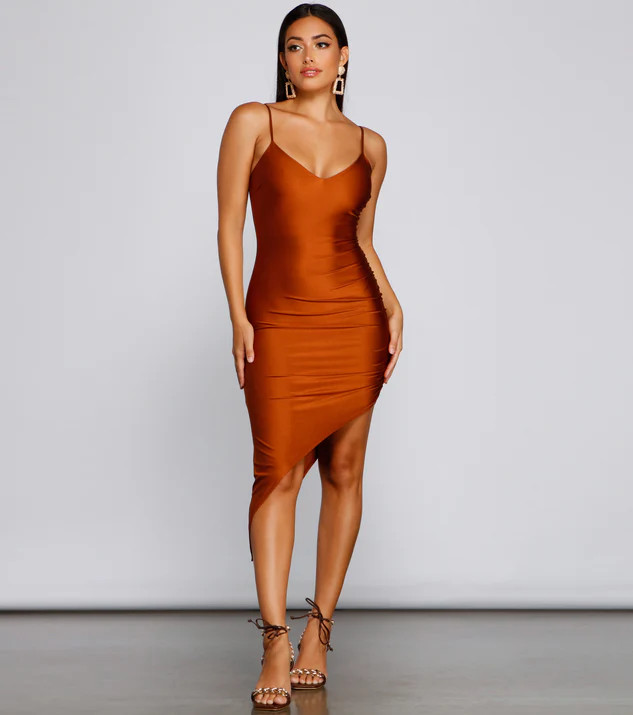 Just Flaunt It Satin Asymmetrical Mini Dress | Windsor Stores