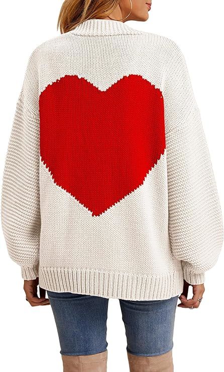 Nulibenna Women Knitted Heart Patch Open Front Long Sleeve Chunky Cardigan Sweater Loose Outerwea... | Amazon (US)