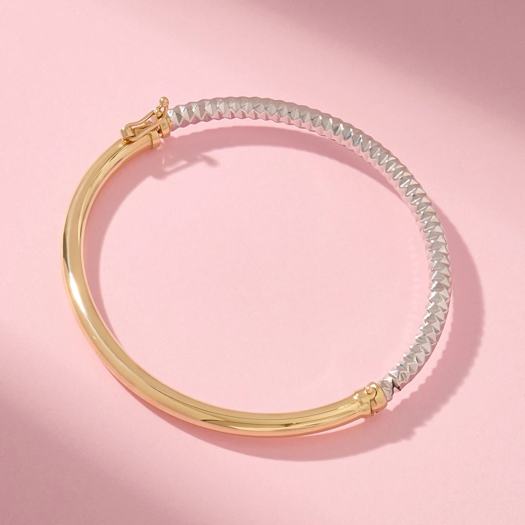 14k Gold Textured Slim Bracelet, Mixed Metal Bangle Cuff Bracelet, Womens Minimalist Two Tone Wri... | Etsy (US)