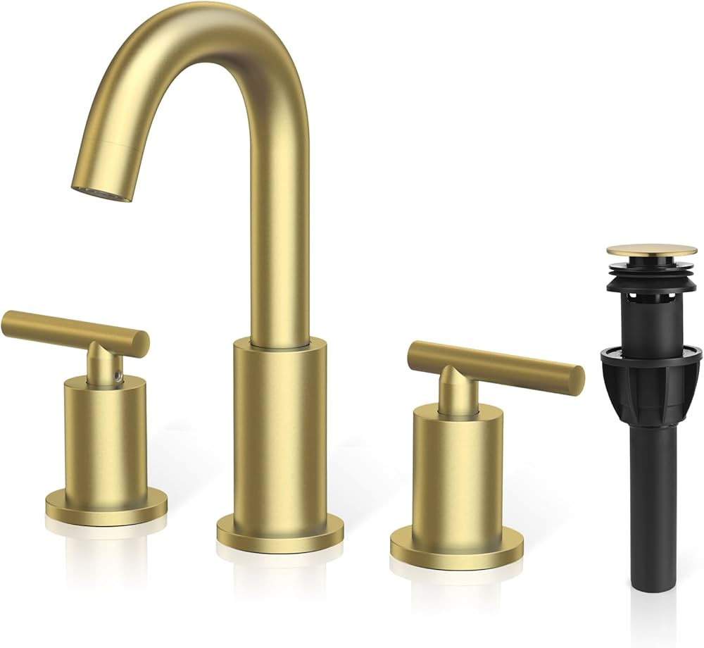TRUSTMI 2 Handle 8 Inch Brass Bathroom Sink Faucet 3 Hole Widespread with Valve and cUPC Water Su... | Amazon (US)