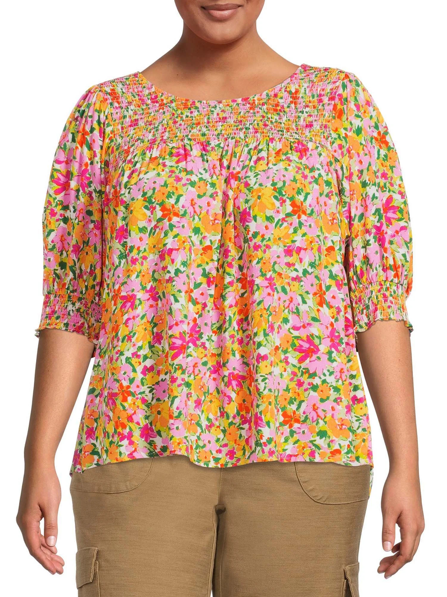 Terra & Sky Women's Plus Size Smocked Blouse - Walmart.com | Walmart (US)
