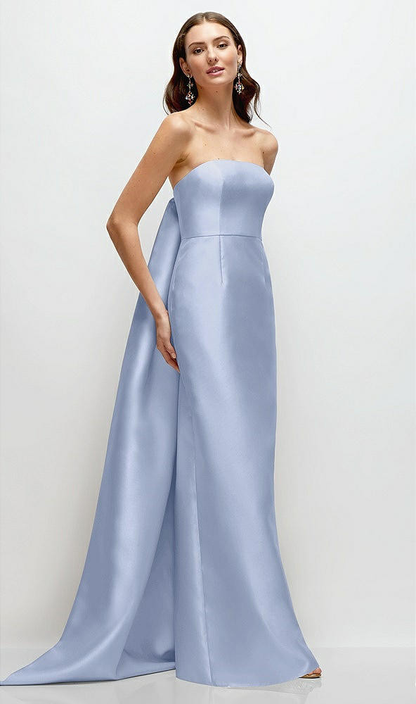 Strapless Satin Column Dress with Removeable Watteau Train in Sky Blue | Dessy Group