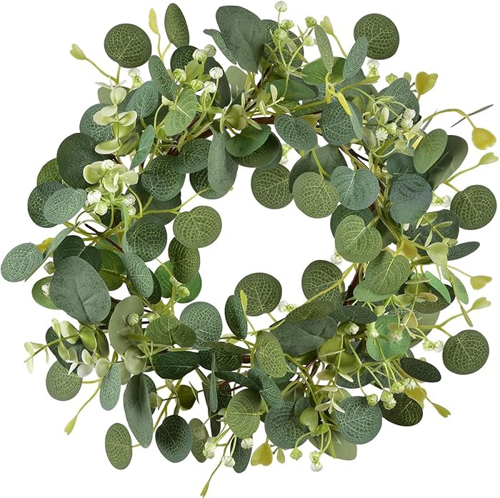 LSKYTOP Green Eucalyptus Wreaths 12'' Artificial Spring Summer Eucalyptus Leaf Wreaths with Berri... | Amazon (US)