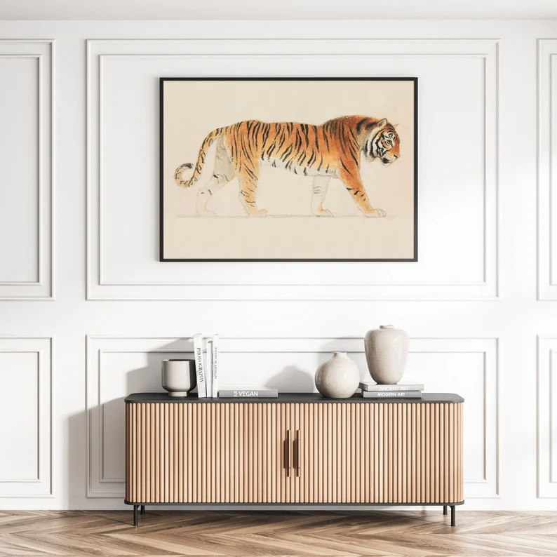 Tiger Animal Vintage Wall Art Antique Illustration Retro Boho Room Decor Canvas Nature Print Post... | Etsy (US)