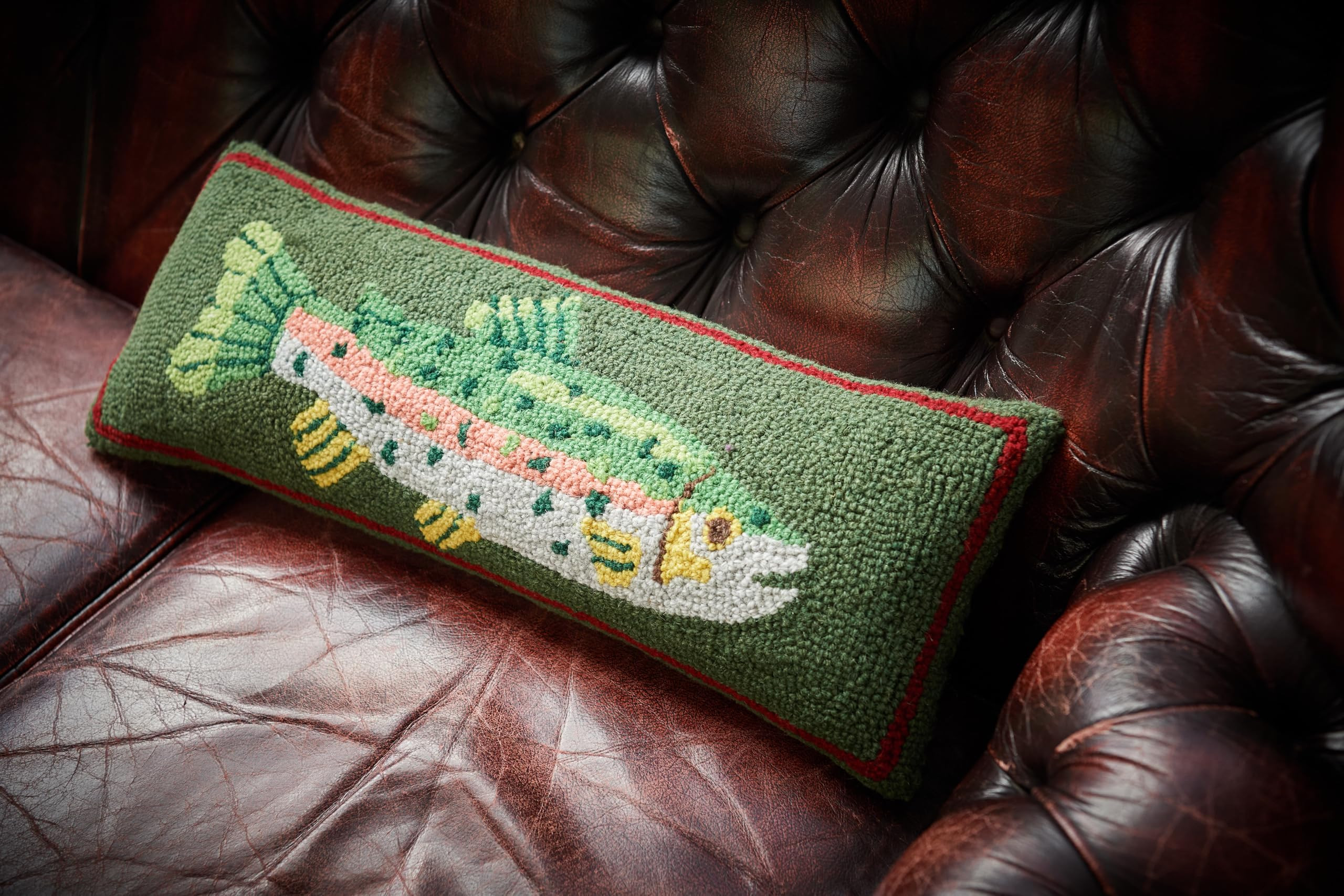 Camp Wandawega Trout Wool Hook Throw Pillow, Vintage Lodge Decorative Pillow, Oblong 8x22 | Amazon (US)