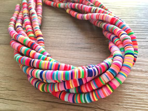 Rainbow 6mm WHOLESALE rubber disc beads, 16” strand heishi beads, colorful round polymer beads,... | Etsy (US)