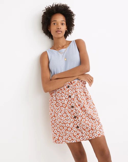 Paperbag Button-Front Mini Skirt in Falling Daisies | Madewell