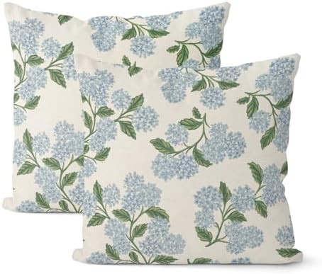 DAFENA Spring Pillow Covers 18x18 Inch 2 Pcs Blue Green Hydrangea Flower Decor Throw Pillows Vint... | Amazon (US)