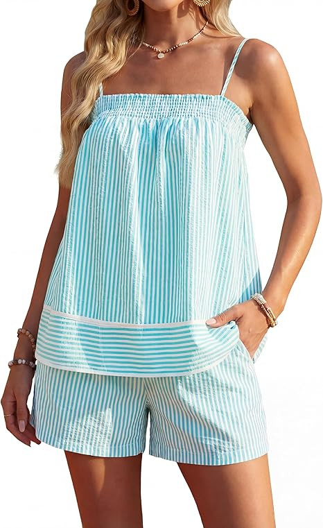 Blooming Jelly Women Two Piece Lounge Sets Camisole Tops Matching Short Sets Summer Vacation Outf... | Amazon (US)