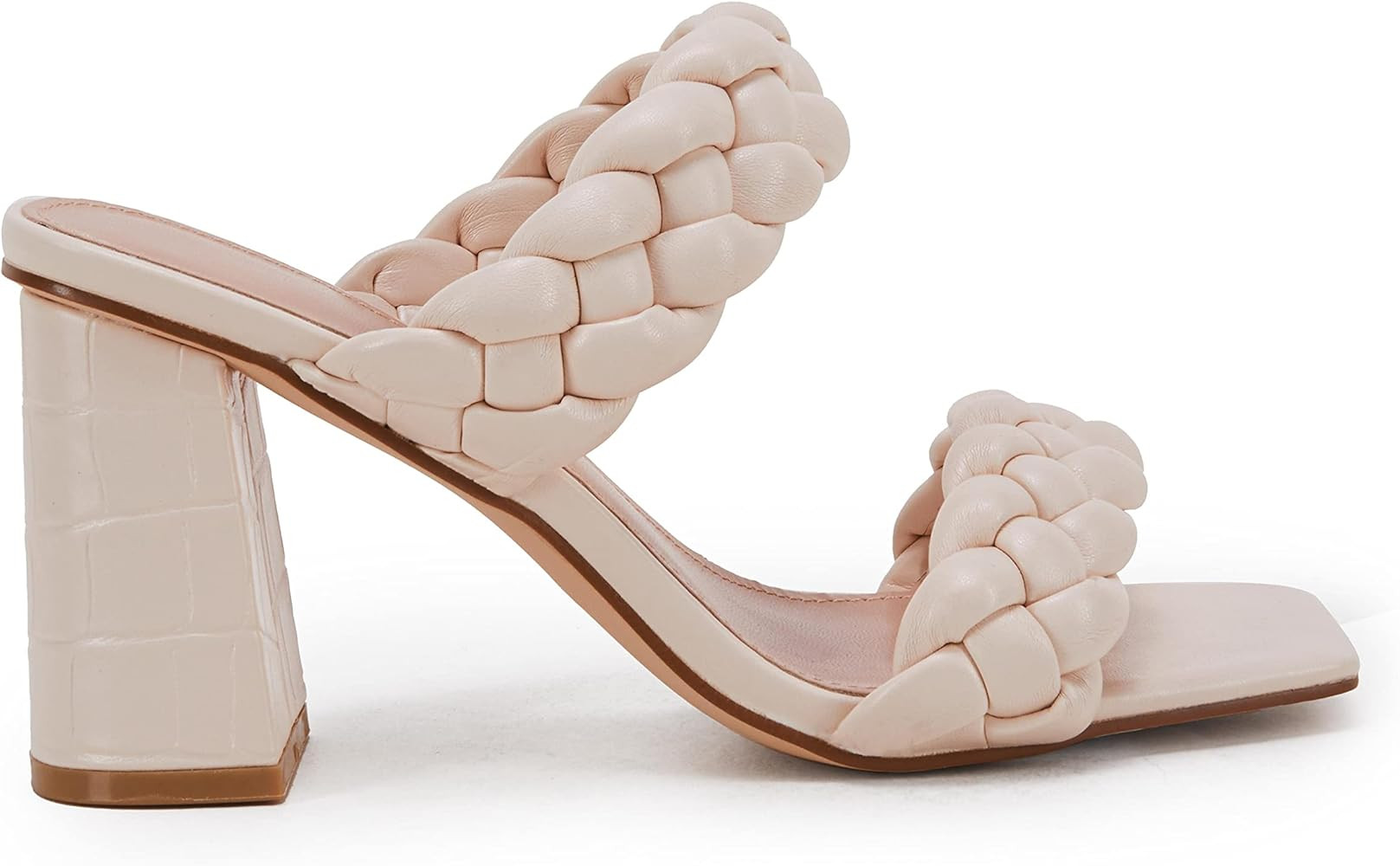 Womens Braided Heeled Sandals Backless Square Open Toe Block Strappy Slip On Slide Shoes | Amazon (US)