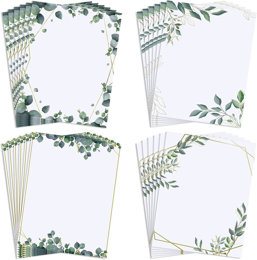 Teling 48 Sheets Paper Stationery Decorative Design Printer Paper Leaf Theme Greenery Border Desi... | Amazon (US)