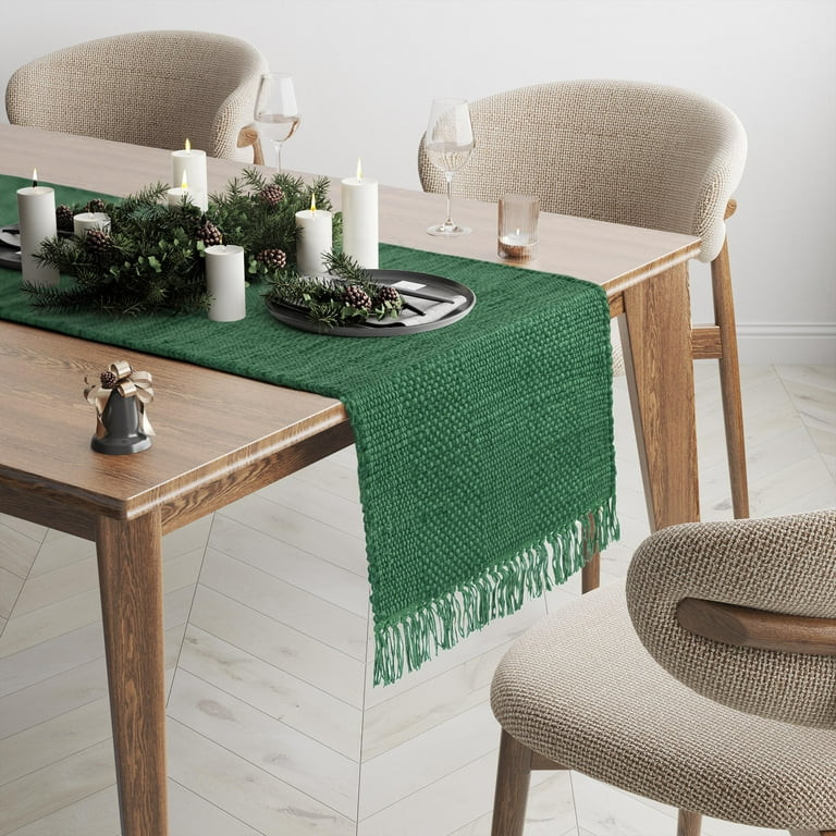 Holiday Chunky 13" x 90" Table Runner - 80% Jute, 20% Cotton, Green | Walmart (US)