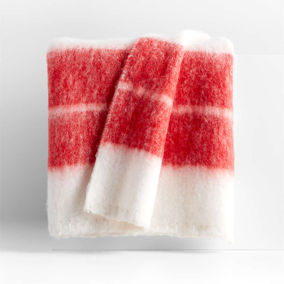 Swiss Camel Brown Double Striped Holiday Throw Blanket 70"x55" | Crate & Barrel | Crate & Barrel