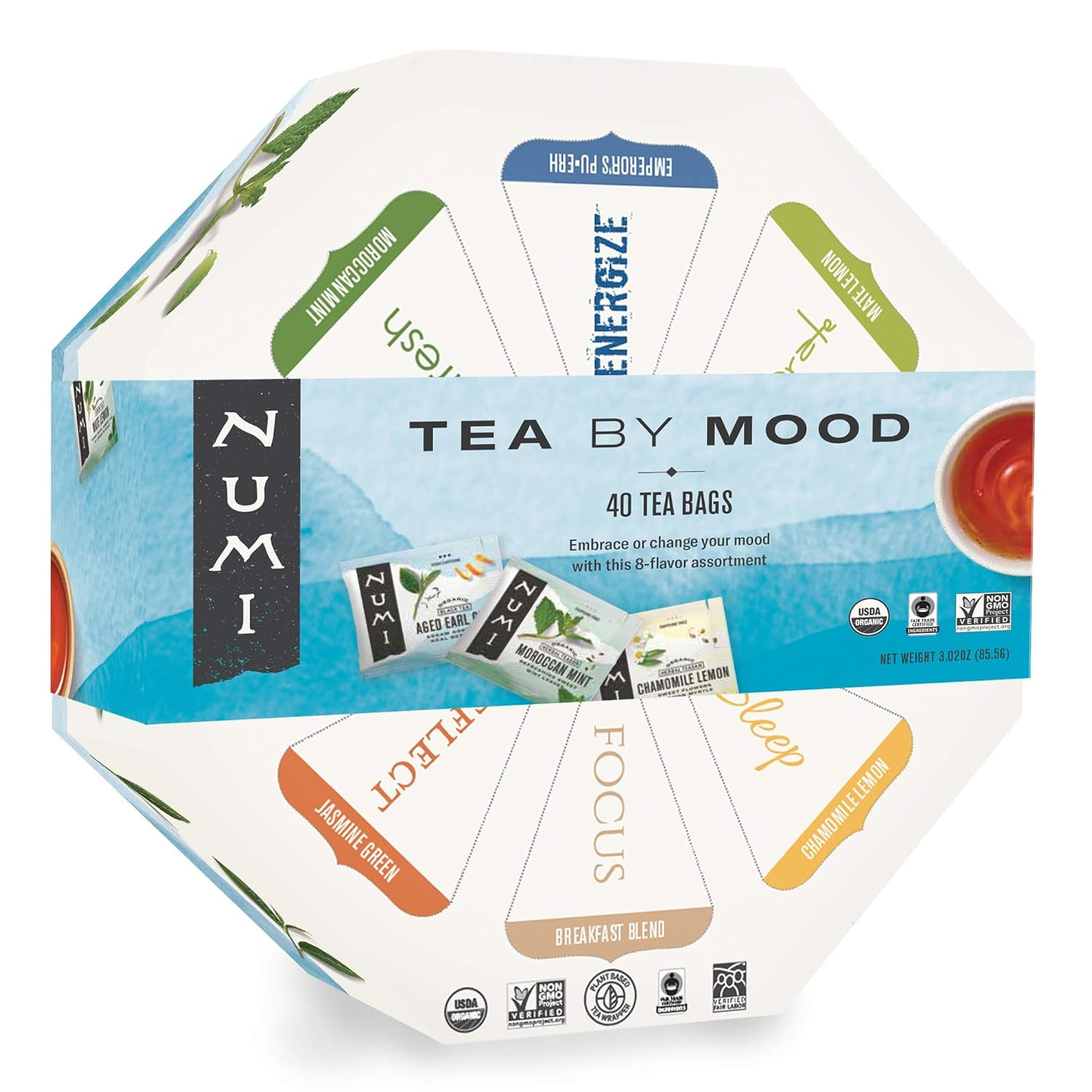 Numi Organic Tea By Mood Gift Set, 40 Tea Bag Assortment, Premium Organic Black, Pu-erh, Green, M... | Amazon (US)