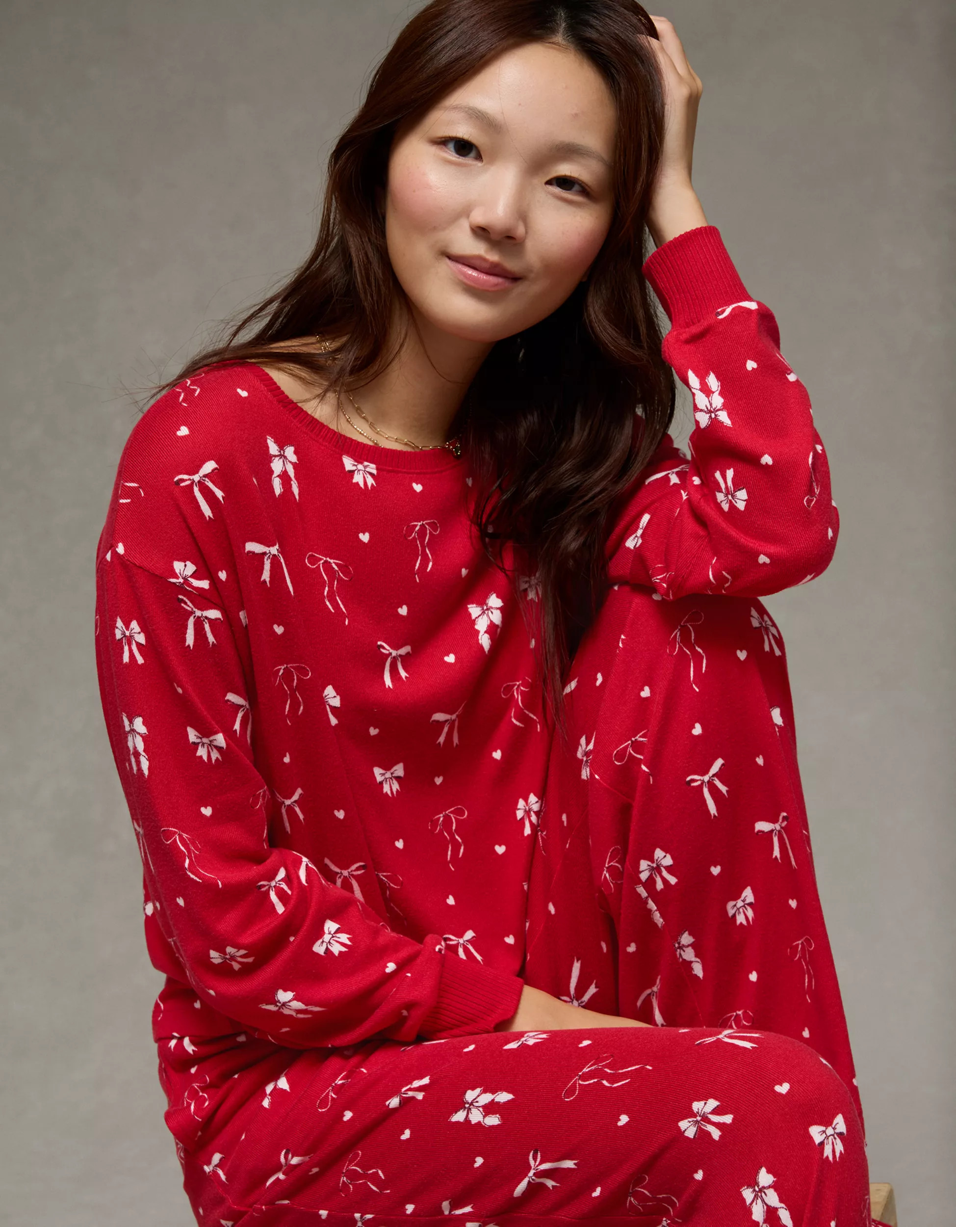 AE Luxe Plush Long-Sleeve & Pant PJ Set | American Eagle Outfitters (US & CA)