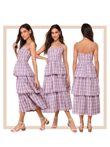 Lilac plaid tiered spring summer midi dress perfect for a picnic datee

#LTKstyletip #LTKparties #LTKfindsunder100