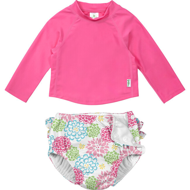 Green Sprouts | Reusable Swim Diaper & Rashguard Set, (White Zinnia, Size 18M) | Maisonette | Maisonette