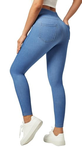 IUGA Stretchy Jeans for Women High Waist Jeggings Tummy Control Skinny Jeans Pull on Leggings with Pockets Trendy Casual(Baby Blue, X-Small) | Amazon (US)