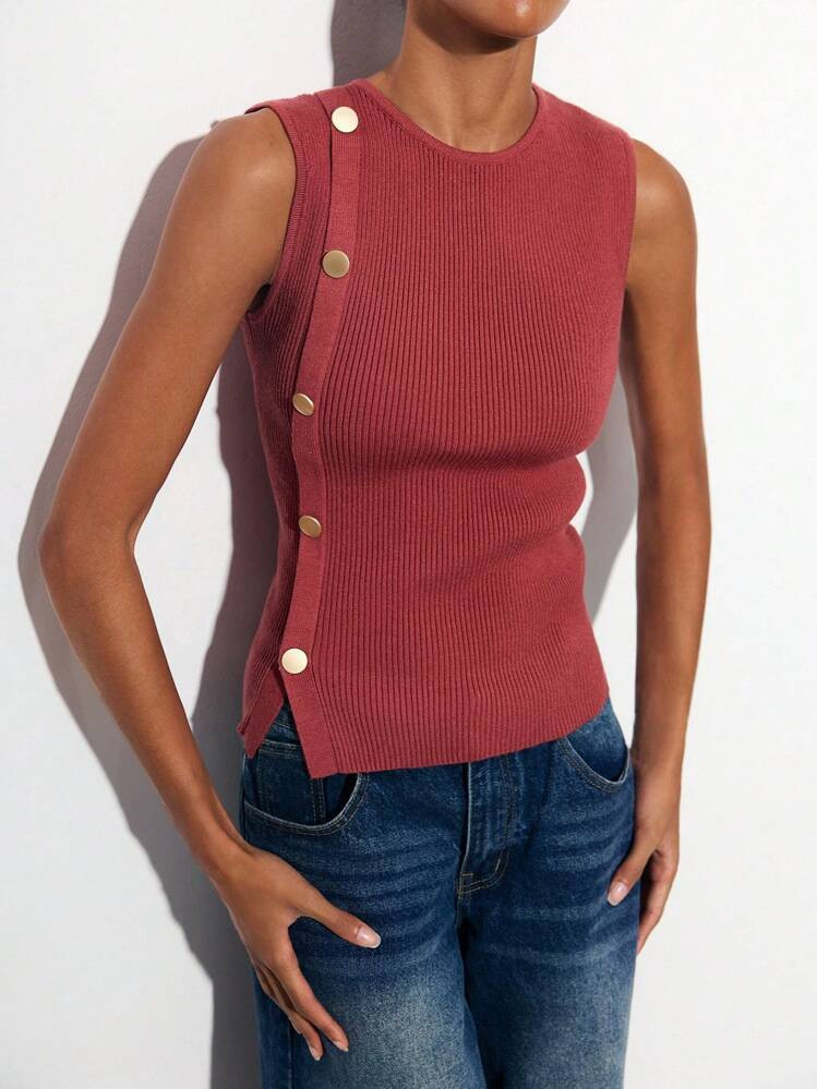 Womans Red Work Too With Gold Detailing  | SHEIN