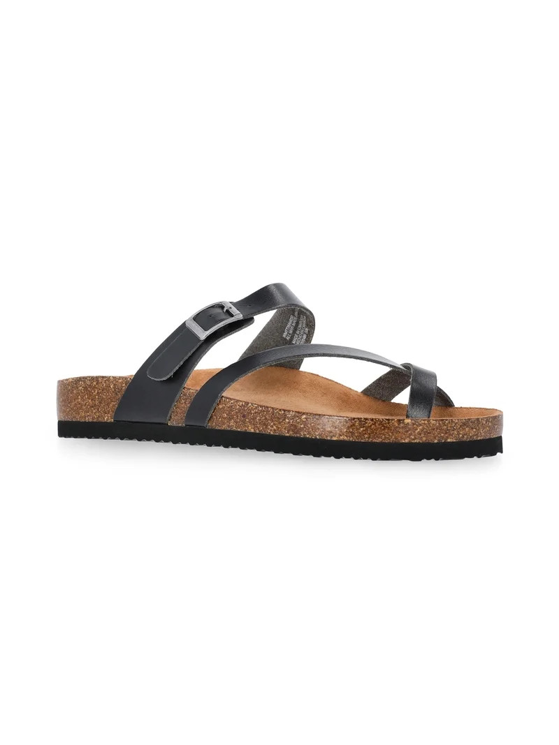 Time and Tru Women's Asymmetric Strap Footbed Sandals, Wide Width Available | Walmart (US)