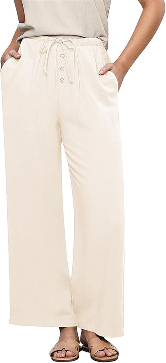 Hixiaohe Womens Linen Pants Summer Flowy Palazzo Trousers Casual Loose Wide Leg Pants High Waist ... | Amazon (US)