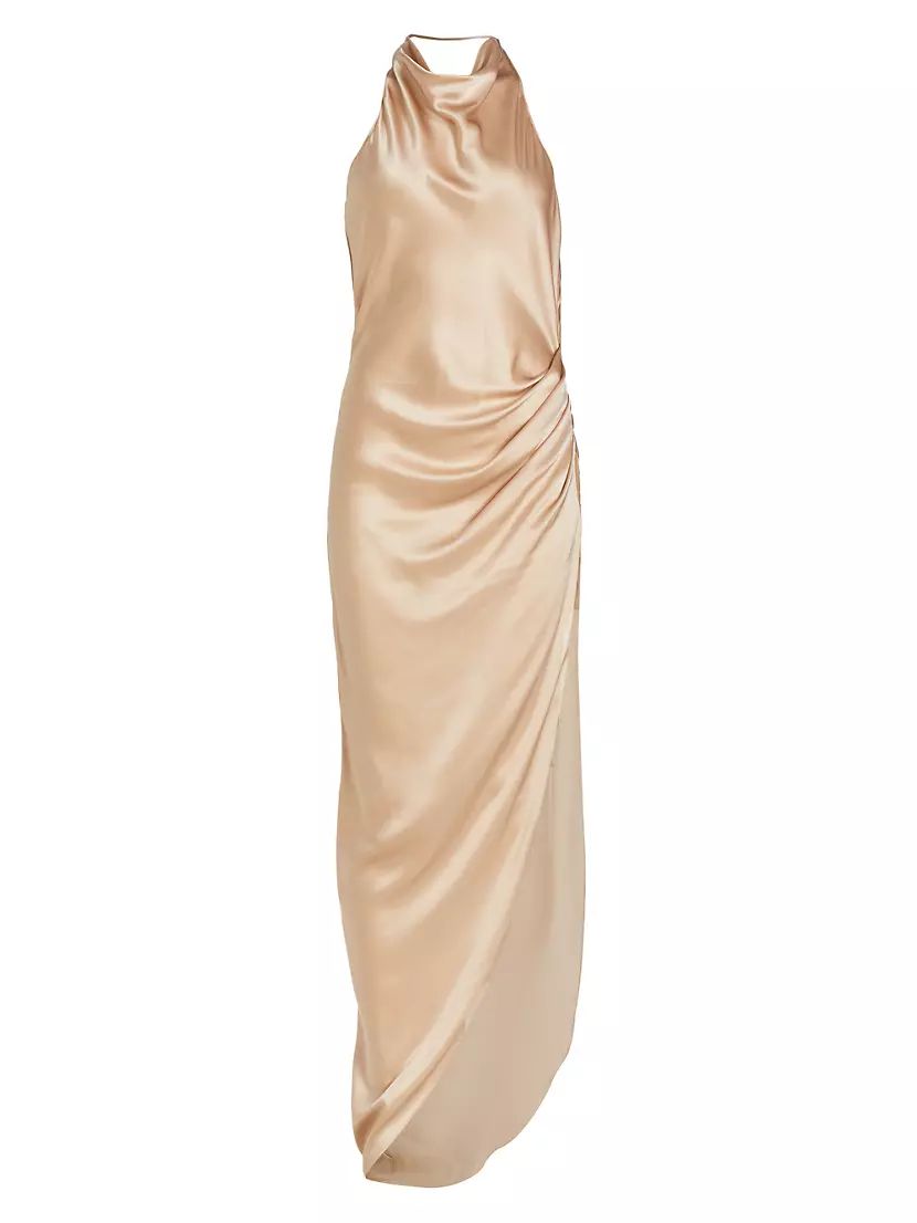 Elektra Gathered Silk Halter Gown | Saks Fifth Avenue