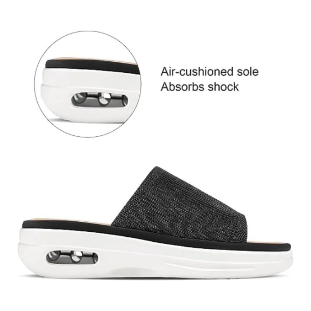 Pennysue Women's Air Cushion Knit Sandals Black Lightweight Platform Slide Sandals 8M | Walmart (US)