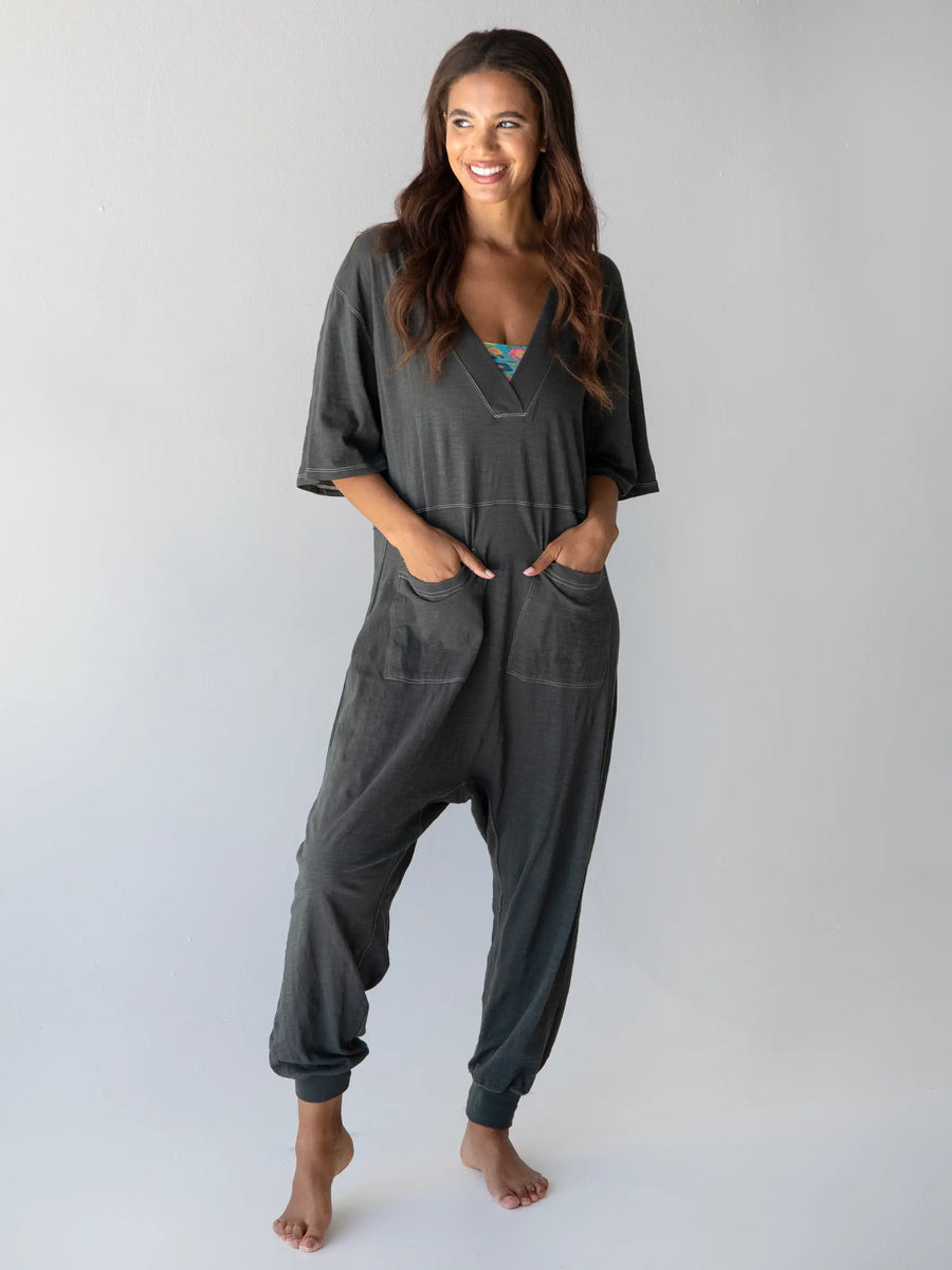 Charlie V-Neck Jumpsuit - Charcoal | Natural Life