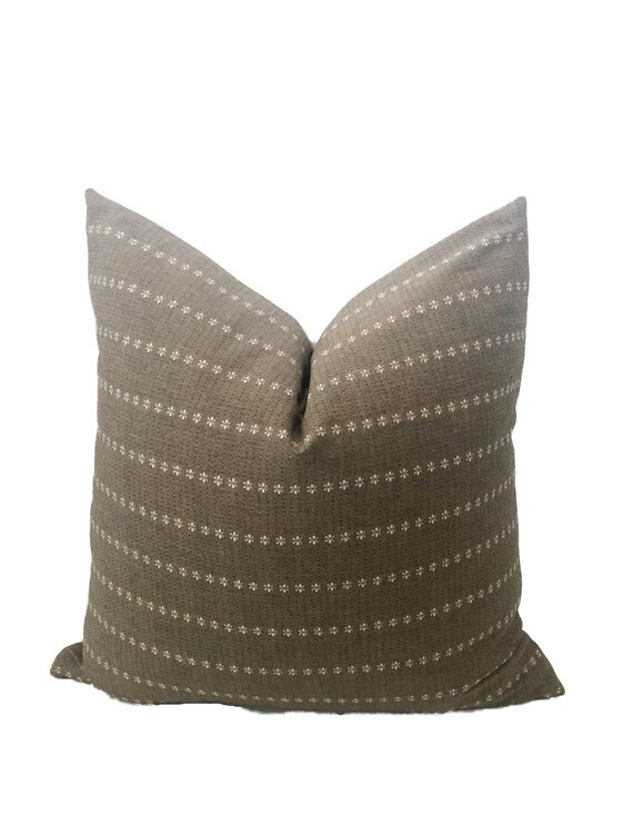 Chiangmai Tribal Light Brown Neutral Floral Stripe Pillow Cover // 22 x 22  No. 053 | Etsy (US)