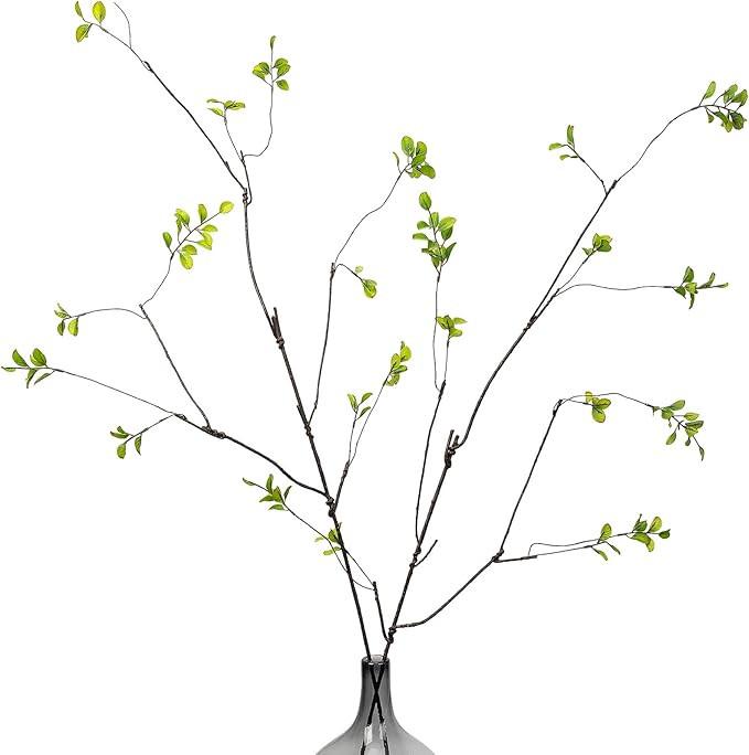 4Pcs 47.5" Artificial Ficus Branches Fake Greenery Stems Faux Ficus Twig Plants Green Silk Leaf S... | Amazon (US)