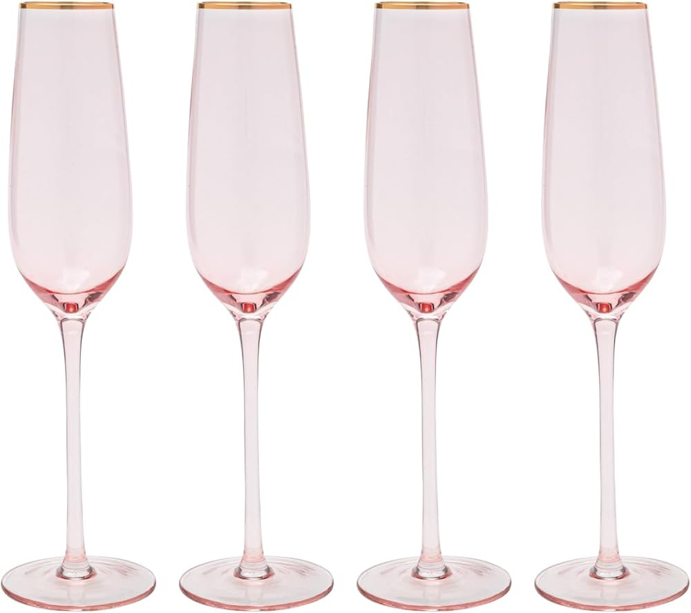 Amazon.com | Vikko Champagne Flutes, 8.5 Ounce Toasting Champagne Flute, Pink with Gold Rim Cryst... | Amazon (US)