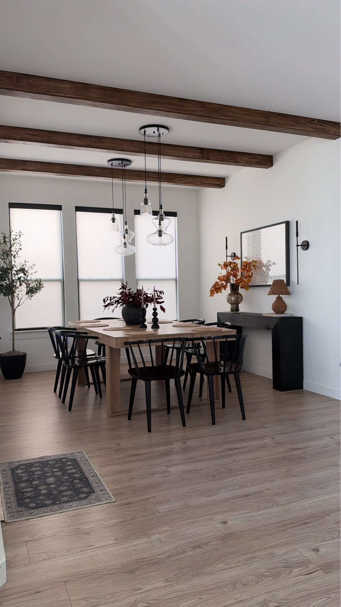 Just added these wood beams and it added so much character to our dining area! 

Cozy home, dining room, kitchen nook, aesthetic home, organic modern, @Wayfair