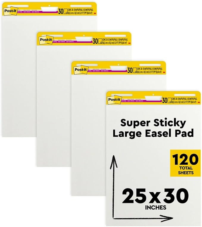 Post-it Super Sticky Easel Pad, 25 in x 30 in, White, 30 Sheets/Pad, 4 Pads/Pack, Great for Virtu... | Amazon (US)