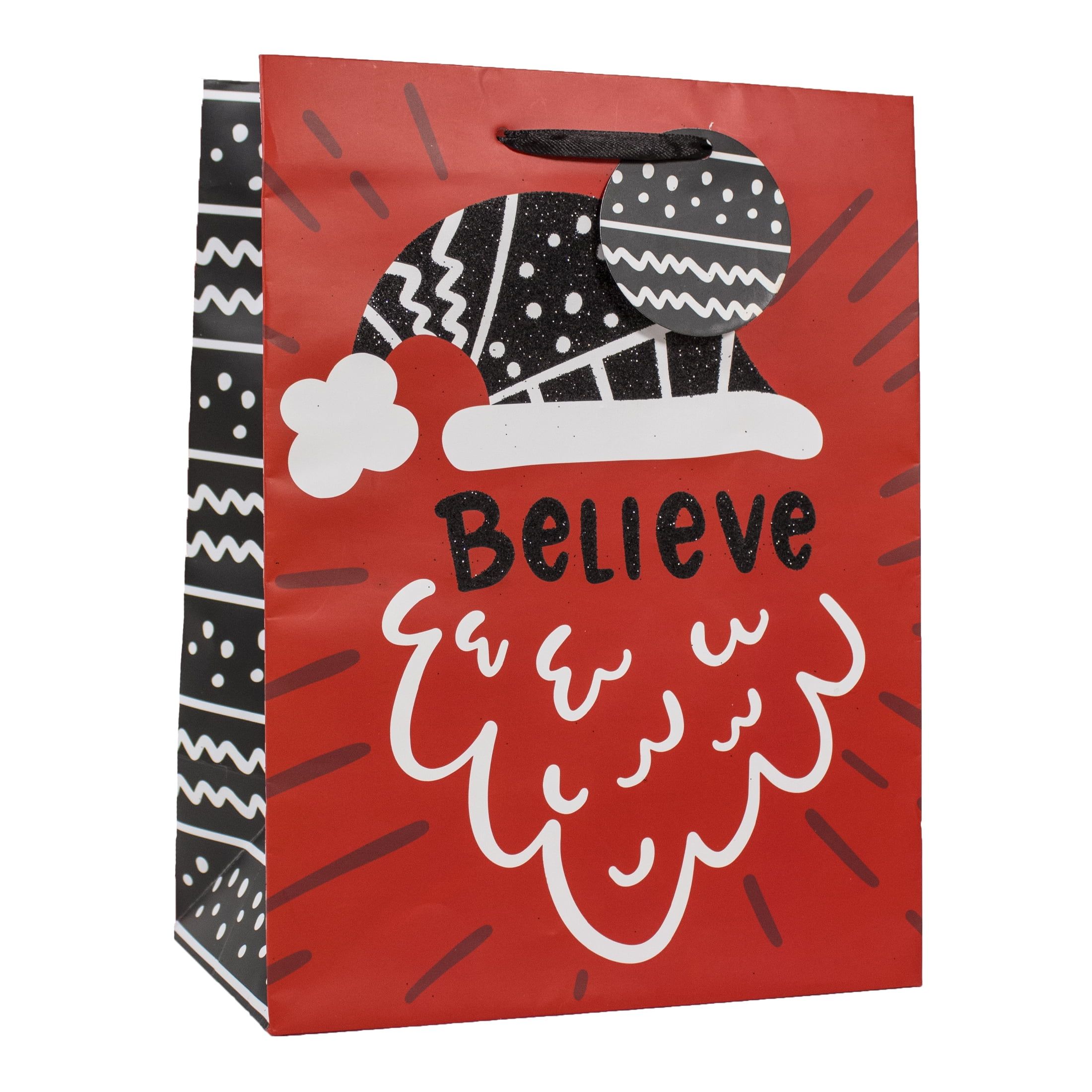 9.875" Cub Red Paper Gift Bag, Glitter Believe, Christmas, Holiday Time (1-Count) | Walmart (US)