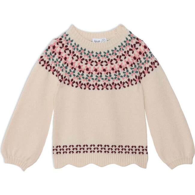 Deux par | Knitted Long Sleeve Sweater, Off (White And Burgundy, Size 4Y) | Maisonette | Maisonette