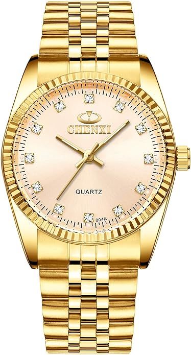 DREAMING Q&P Fq-043 Classic Golden Stainless Steel Male Female Crystals Quartz Wrist Watches for ... | Amazon (US)