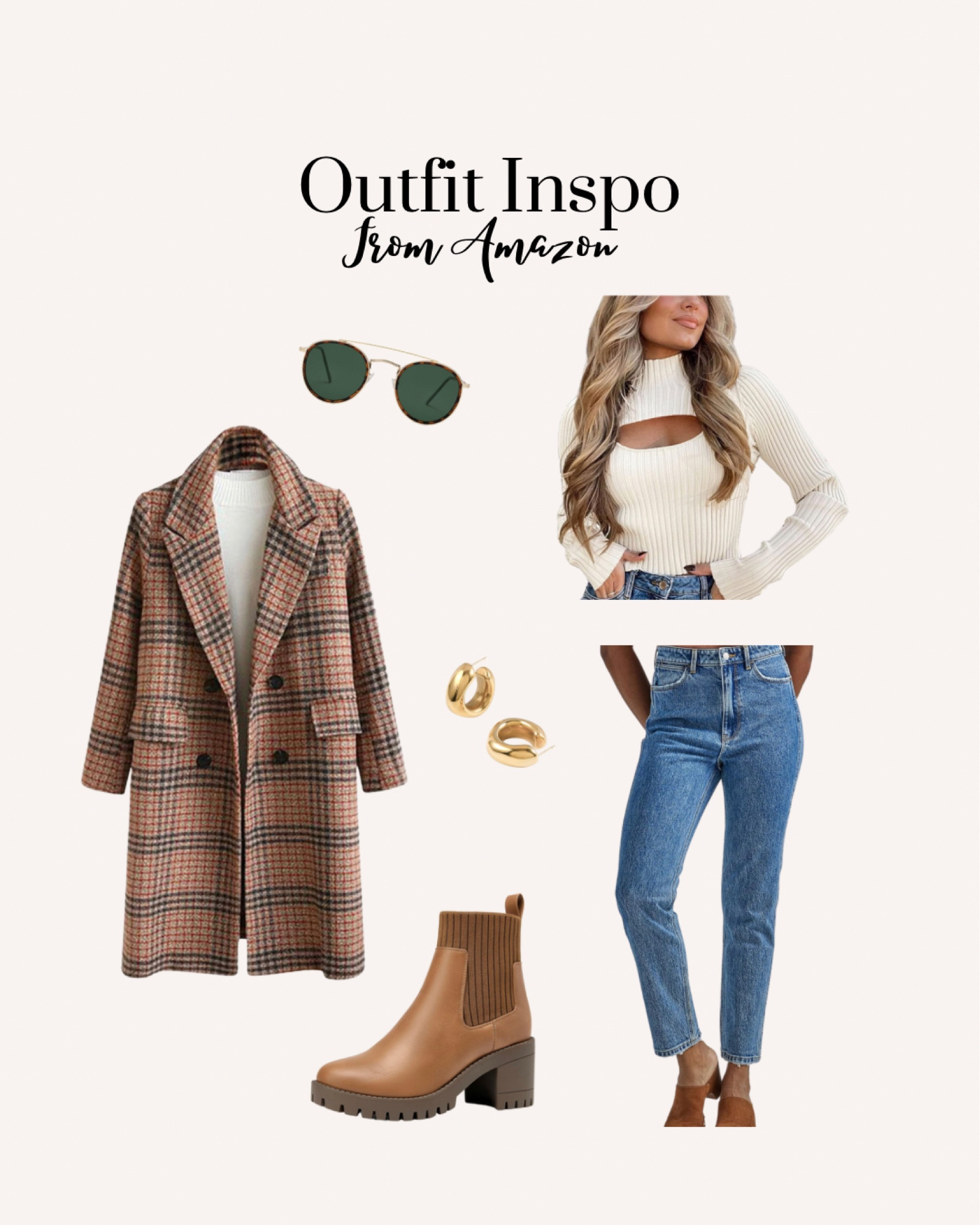 Outfit inspo with cut out cream sweater, high waisted jeans, long flannel coat, and brown ankle boots

#LTKSeasonal #LTKfindsunder50 #LTKstyletip