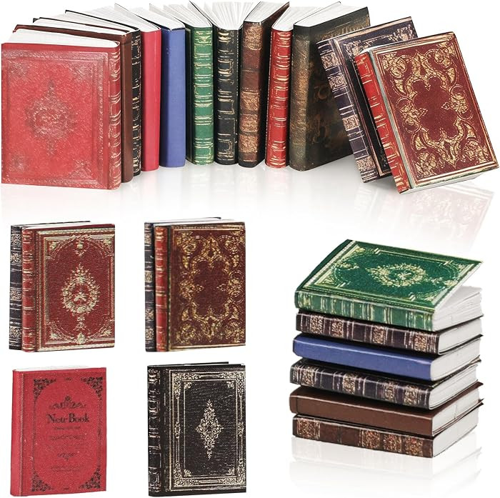 DERAYEE 24PCS Miniatures Dollhouse Books, Assorted Timeless 1:12 Scale Blank Mini Books for Halloween Party Favors Supplies Home Dollhouse Accessories Decorations | Amazon (US)