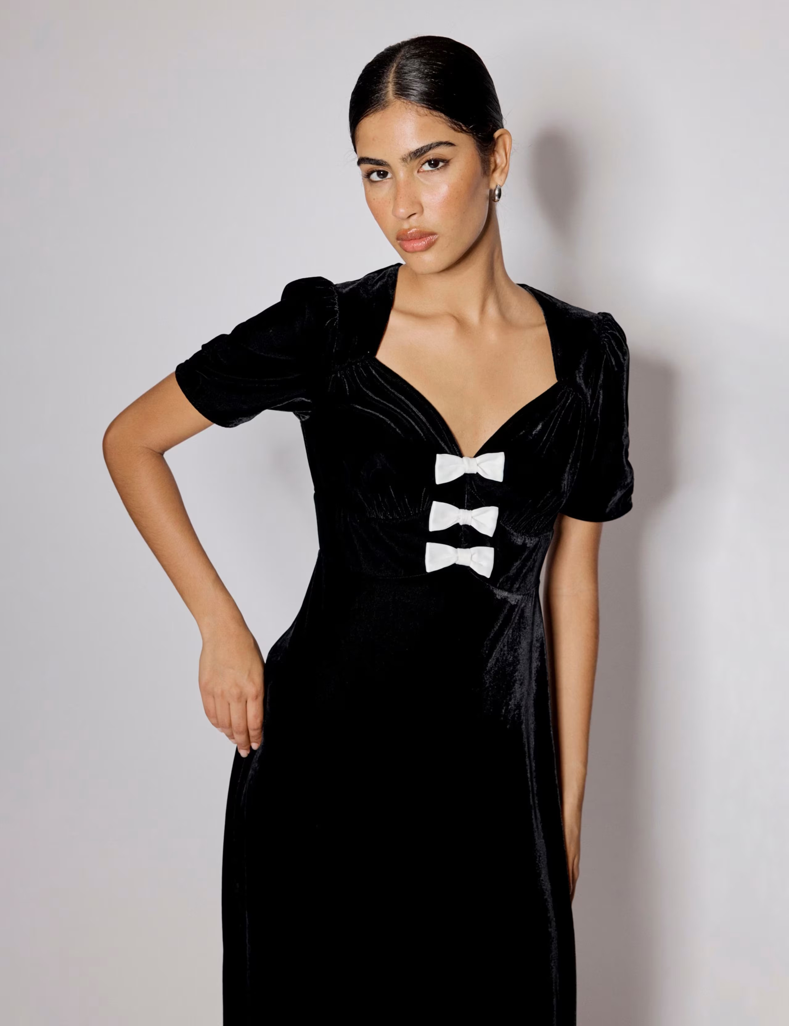 Velvet V-Neck Bow Waisted Midi Dress | Nobody's Child | M&S | Marks & Spencer (UK)