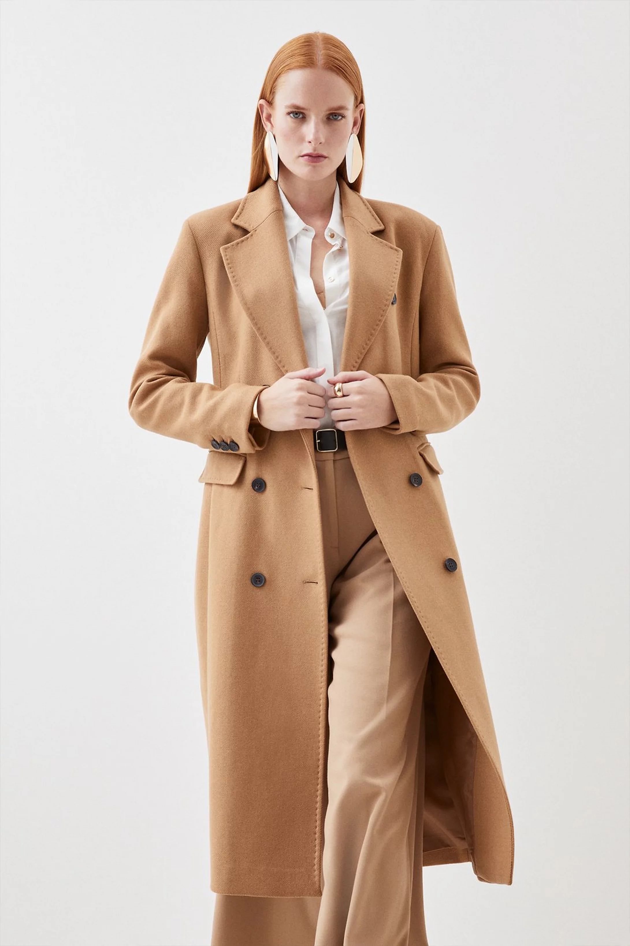 Italian Manteco Wool Blend Double Breasted Tailored Coat | Karen Millen UK + IE + DE + NL