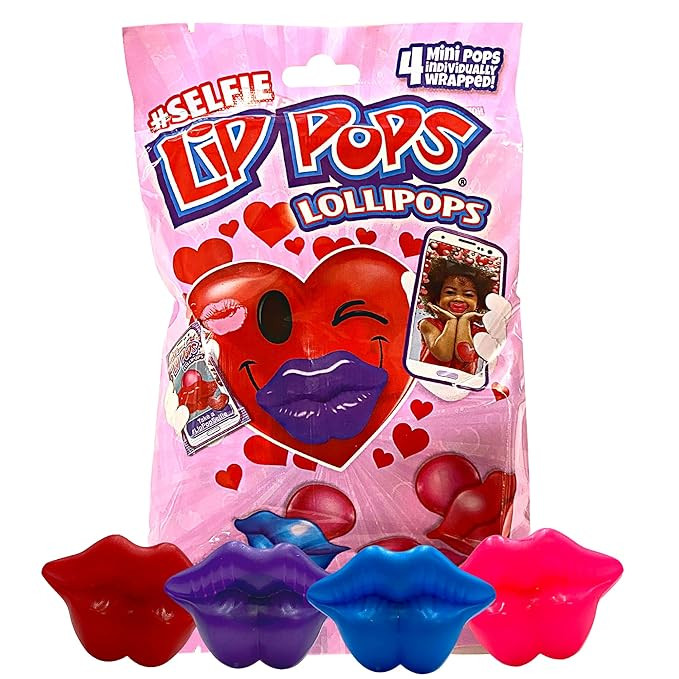 Flix Candy (1) Bag Kissy Lip Pops - 4 Mini Packs - Valentine's Day Lollipops Candy - Strawberry &... | Amazon (US)