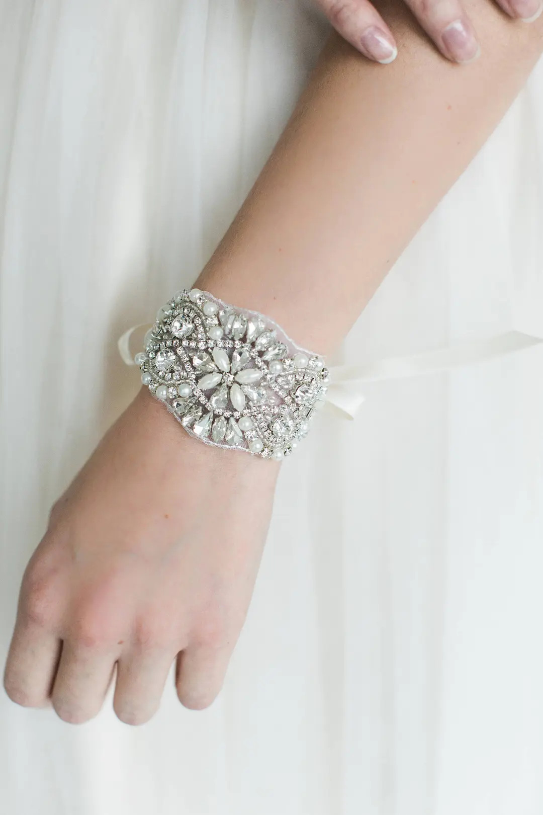 Wedding Bracelet Pearl Crystal Cuff,  Bridal Bracelet Ribbon pearl Crystal, Wedding Rhinestone Br... | Etsy (US)