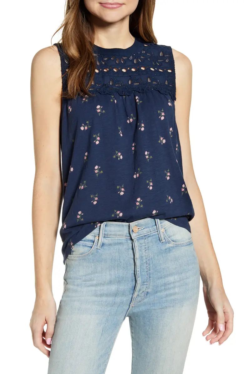 Shiffly Floral Print Cotton Eyelet Shell | Nordstrom