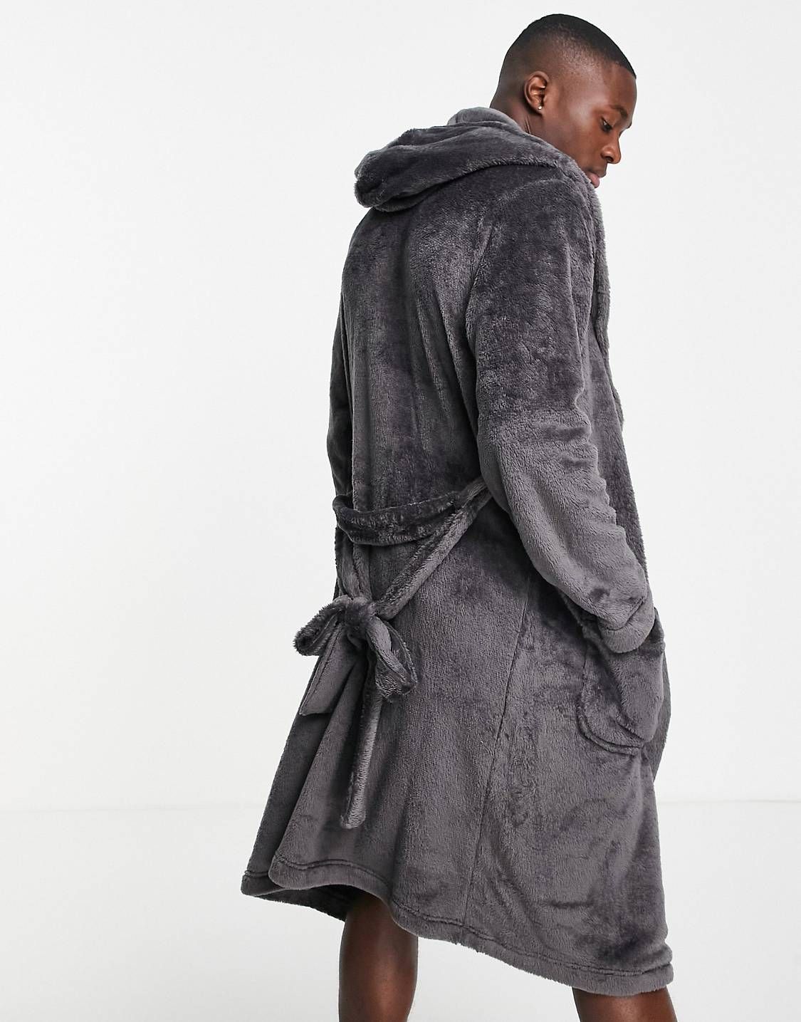 ASOS DESIGN lounge dressing gown in charcoal fleece | ASOS (Global)