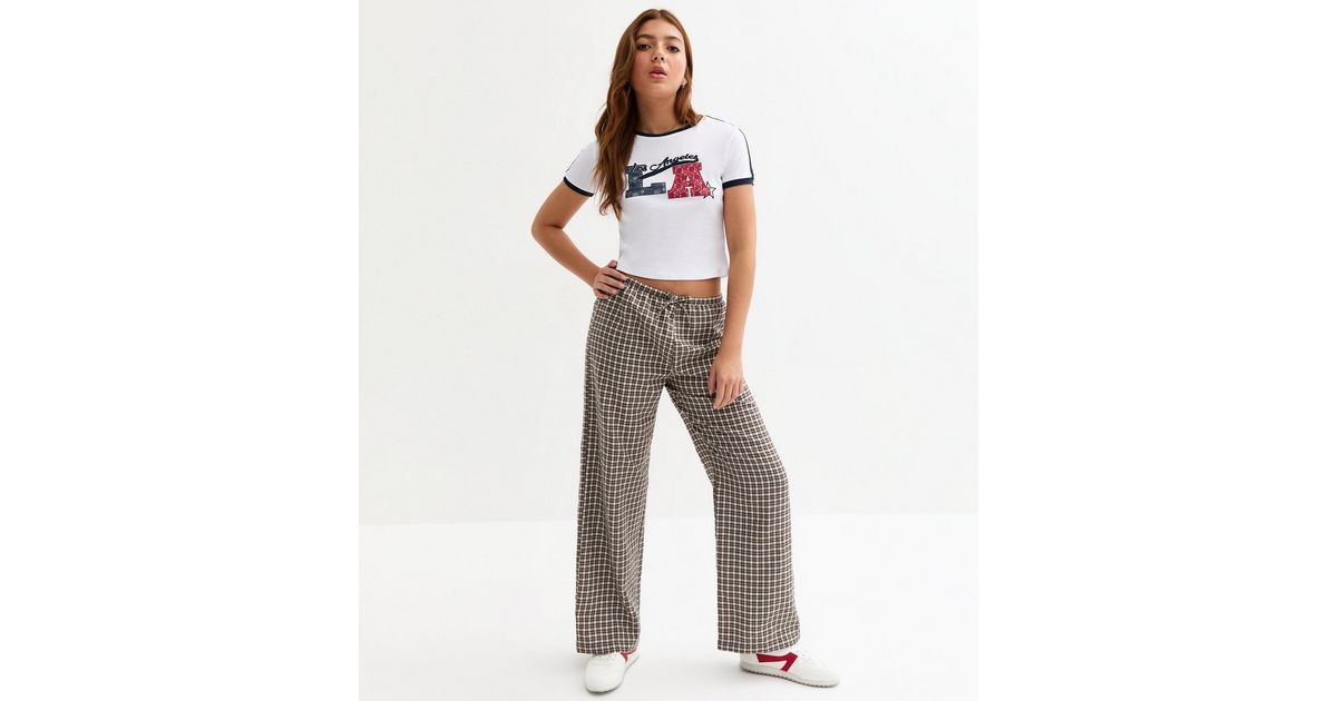 Girls Brown Check Print Trousers | New Look | New Look (UK)