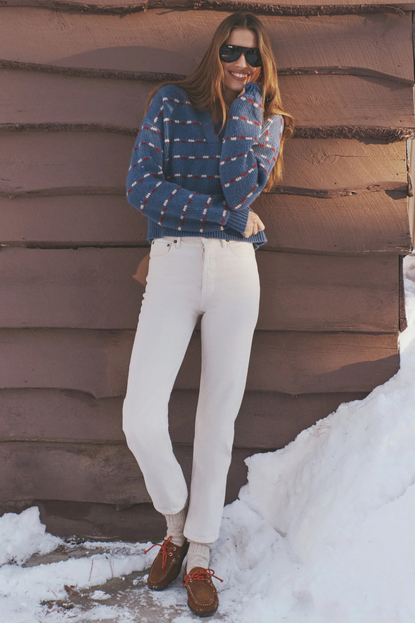 Navy Striped Jansen V-Neck Polo Sweater | Tuckernuck (US)