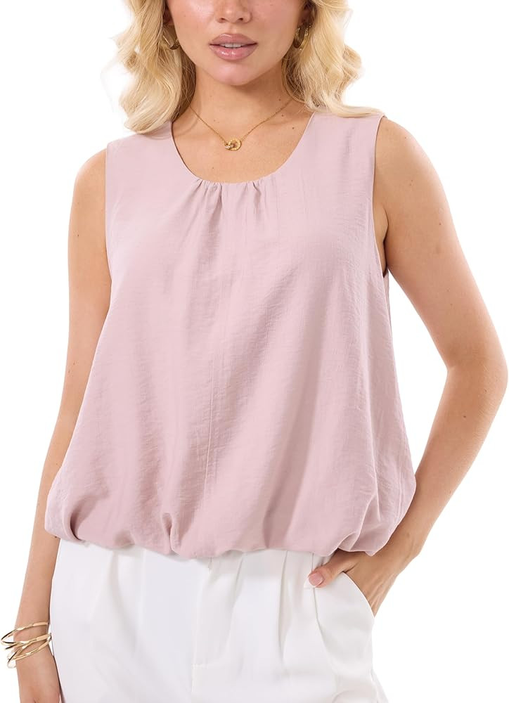 Women's Bubble Hem Pleated Tank Tops Relaxed Fit Textured Sleeveless Blouses 2026 Summer Fashion ... | Amazon (US)
