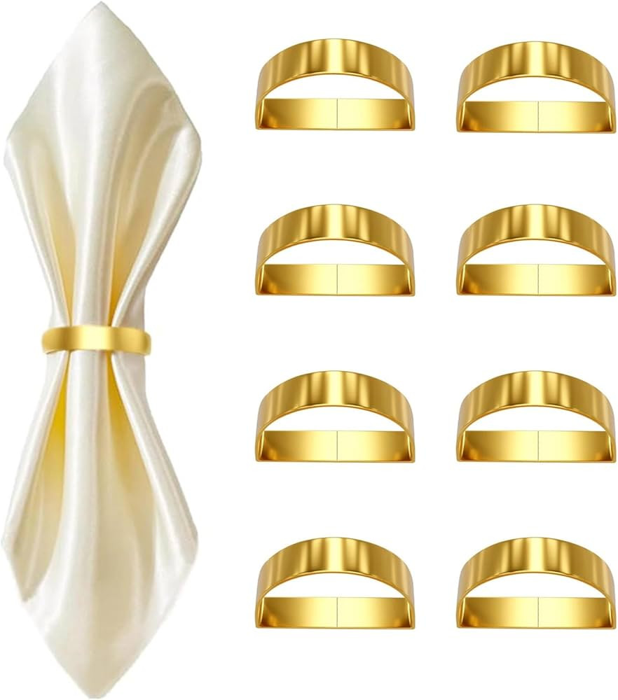 8 Pcs Gold Napkin Rings-Stainless Steel Napkin Rings,Metal Napkin Ring for Table Settings Wedding... | Amazon (US)