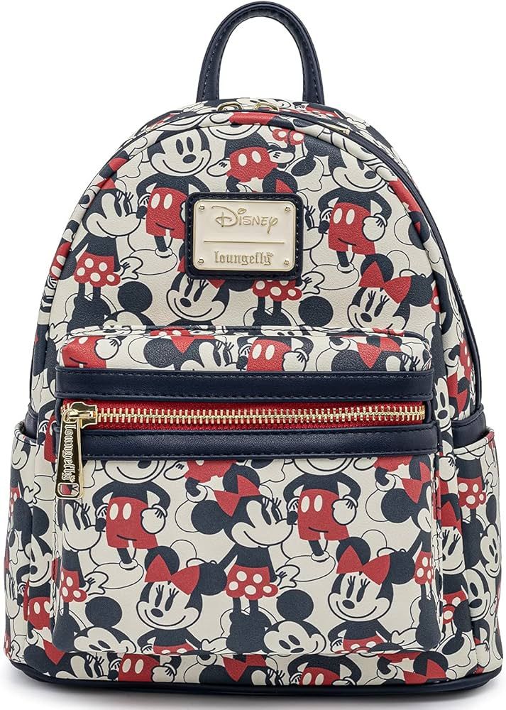 Loungefly Disney Mickey Minnie Mouse Mini Backpack Handbag AOP Red Navy | Amazon (US)
